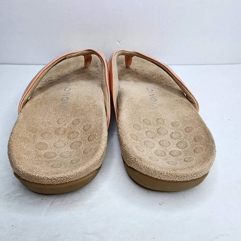 Vionic Bella Sandals Women 9.5 Wide Peach Patent Bow Thong Flip Flop Arch Suppor
